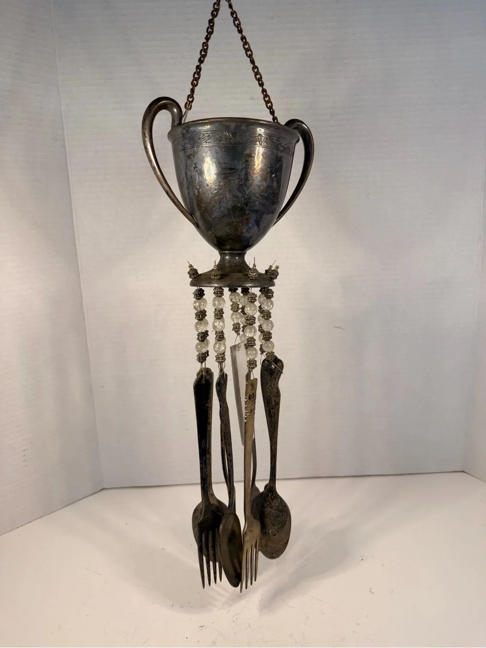 Vintage Upcycled Silverplate Trophy Cup and Flatware Wind Chime
